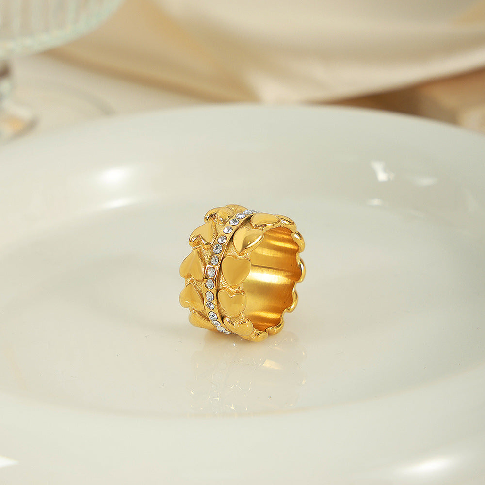 Close-up of the zircon inlaid in the stainless steel heart ring