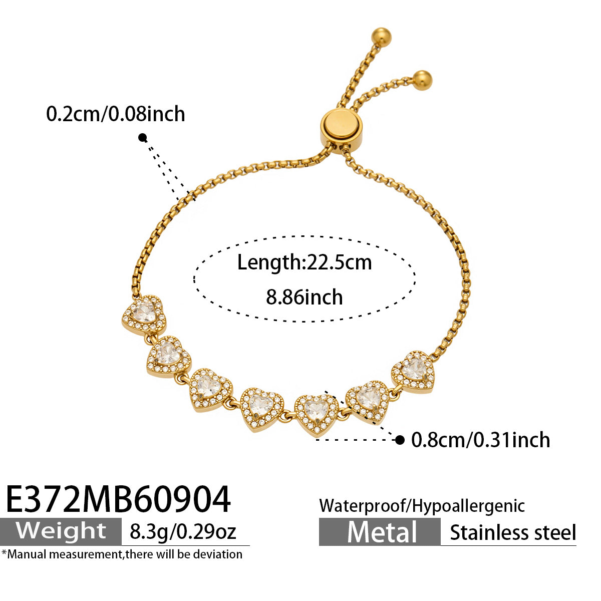 316L Stainless Steel 18K PVD Gold Heart Zircon Bracelet made with 316L stainless steel and 18K PVD gold finish for wholesale jewelry buyers - image 11
