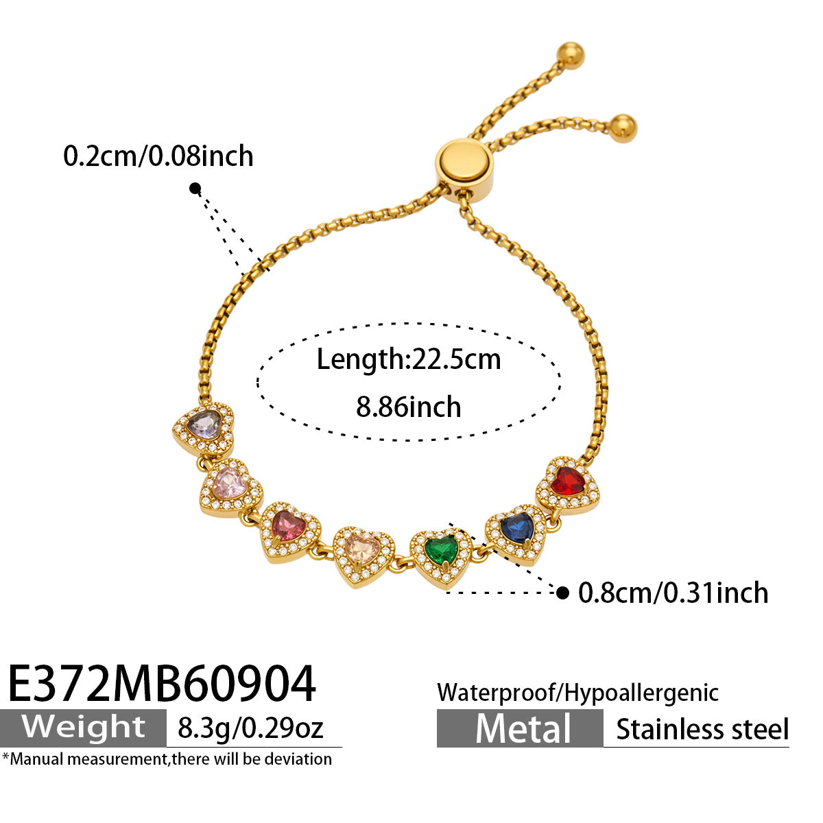 316L Stainless Steel 18K PVD Gold Heart Zircon Bracelet made with 316L stainless steel and 18K PVD gold finish for wholesale jewelry buyers - image 12