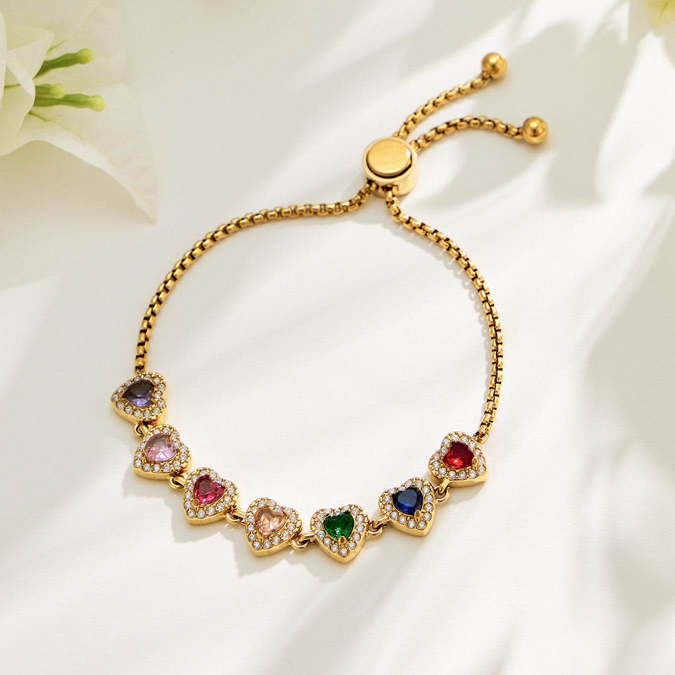 Elegant view of 18K PVD gold finished heart bracelet