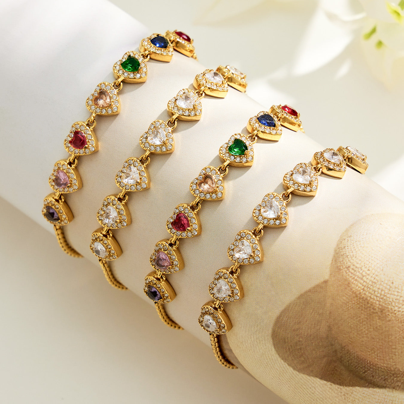 316L Stainless Steel 18K PVD Gold Heart Zircon Bracelet made with 316L stainless steel and 18K PVD gold finish for wholesale jewelry buyers - image 4
