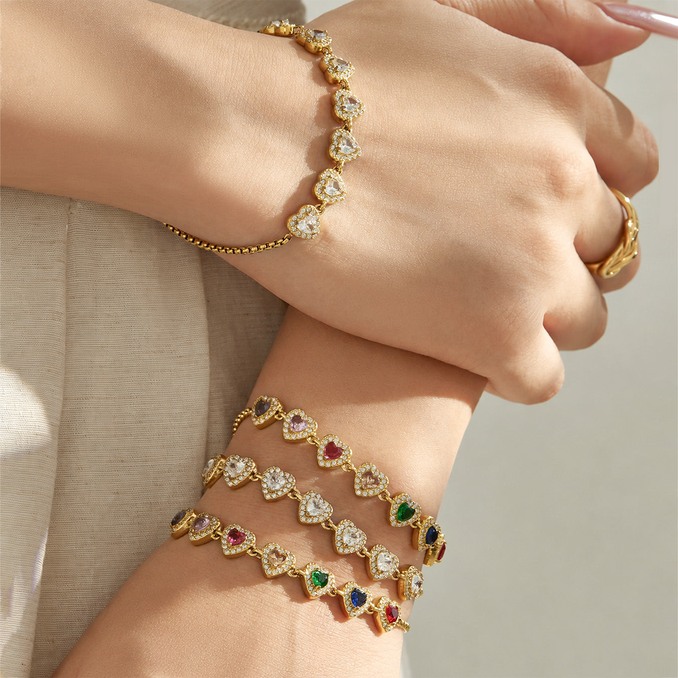 316L Stainless Steel 18K PVD Gold Heart Zircon Bracelet made with 316L stainless steel and 18K PVD gold finish for wholesale jewelry buyers - image 5