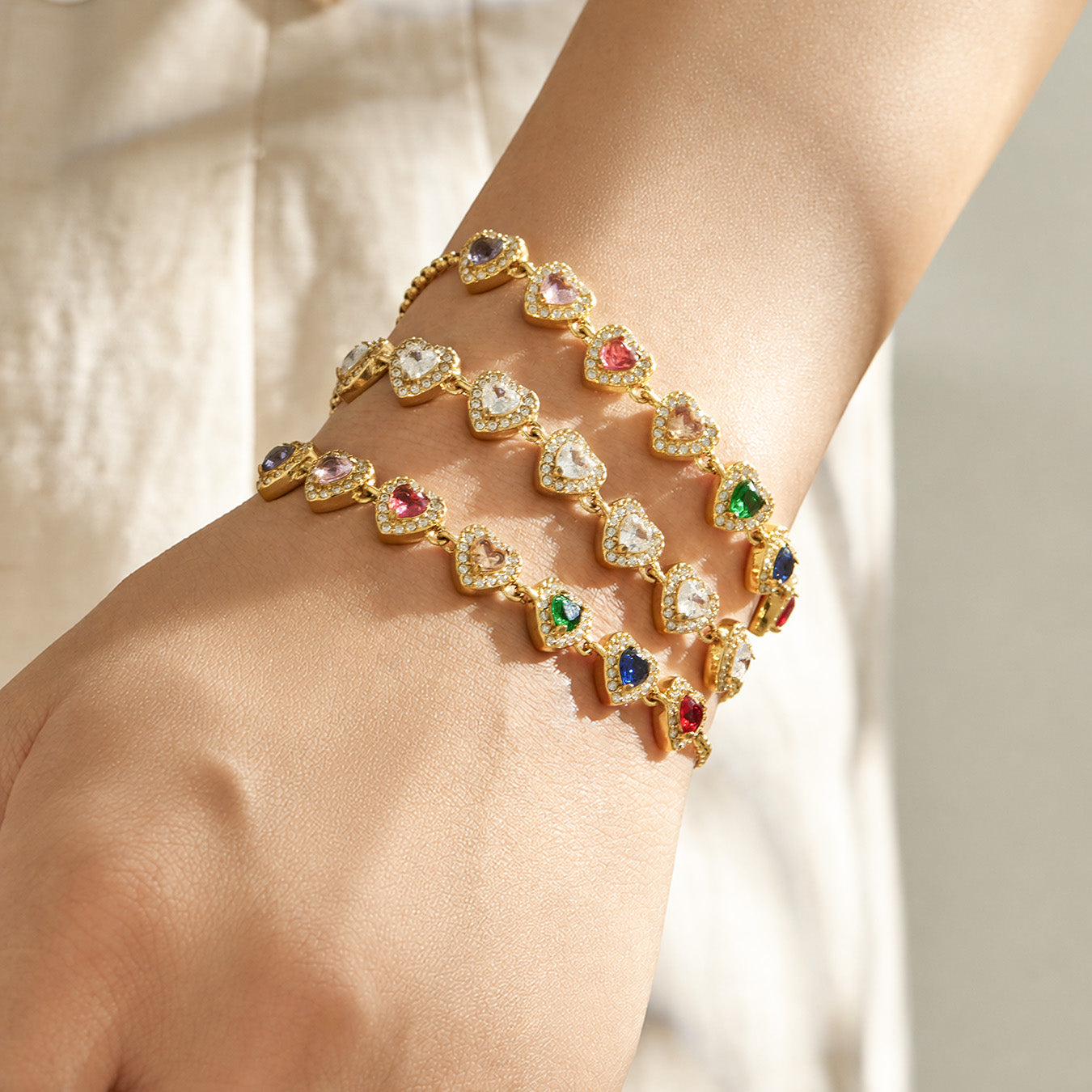 316L Stainless Steel 18K PVD Gold Heart Zircon Bracelet made with 316L stainless steel and 18K PVD gold finish for wholesale jewelry buyers - image 7