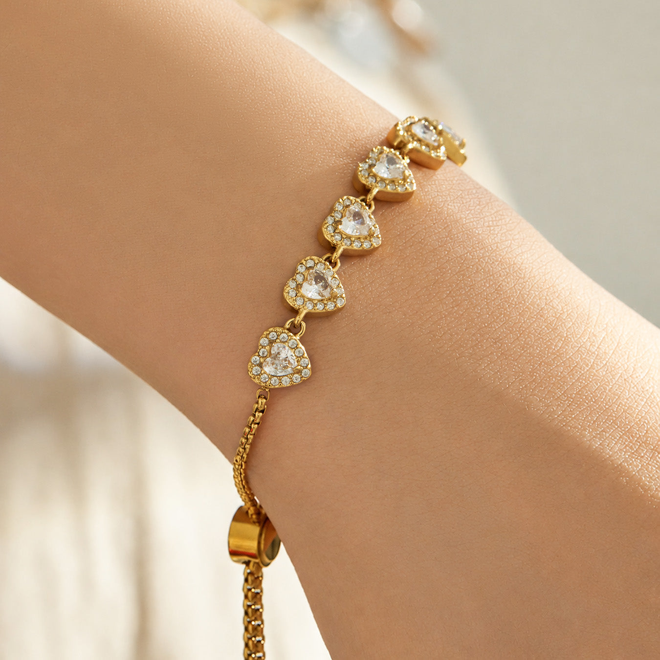 316L Stainless Steel 18K PVD Gold Heart Zircon Bracelet made with 316L stainless steel and 18K PVD gold finish for wholesale jewelry buyers - image 9