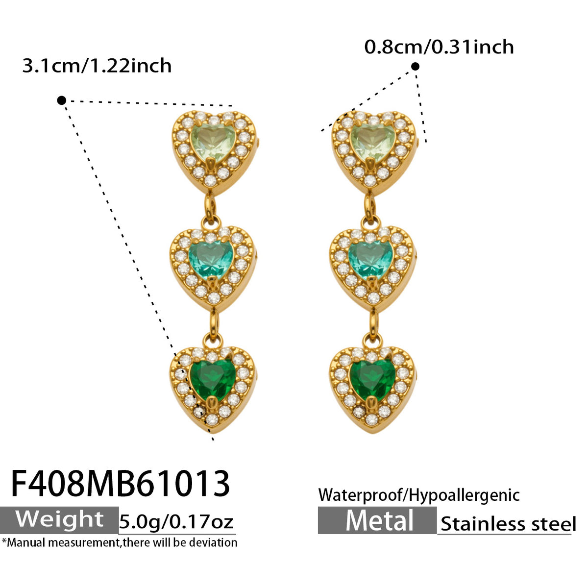 316L Stainless Steel 18K PVD Gold Heart Zircon Earrings made with 316L stainless steel and 18K PVD gold finish for wholesale jewelry buyers - image 11