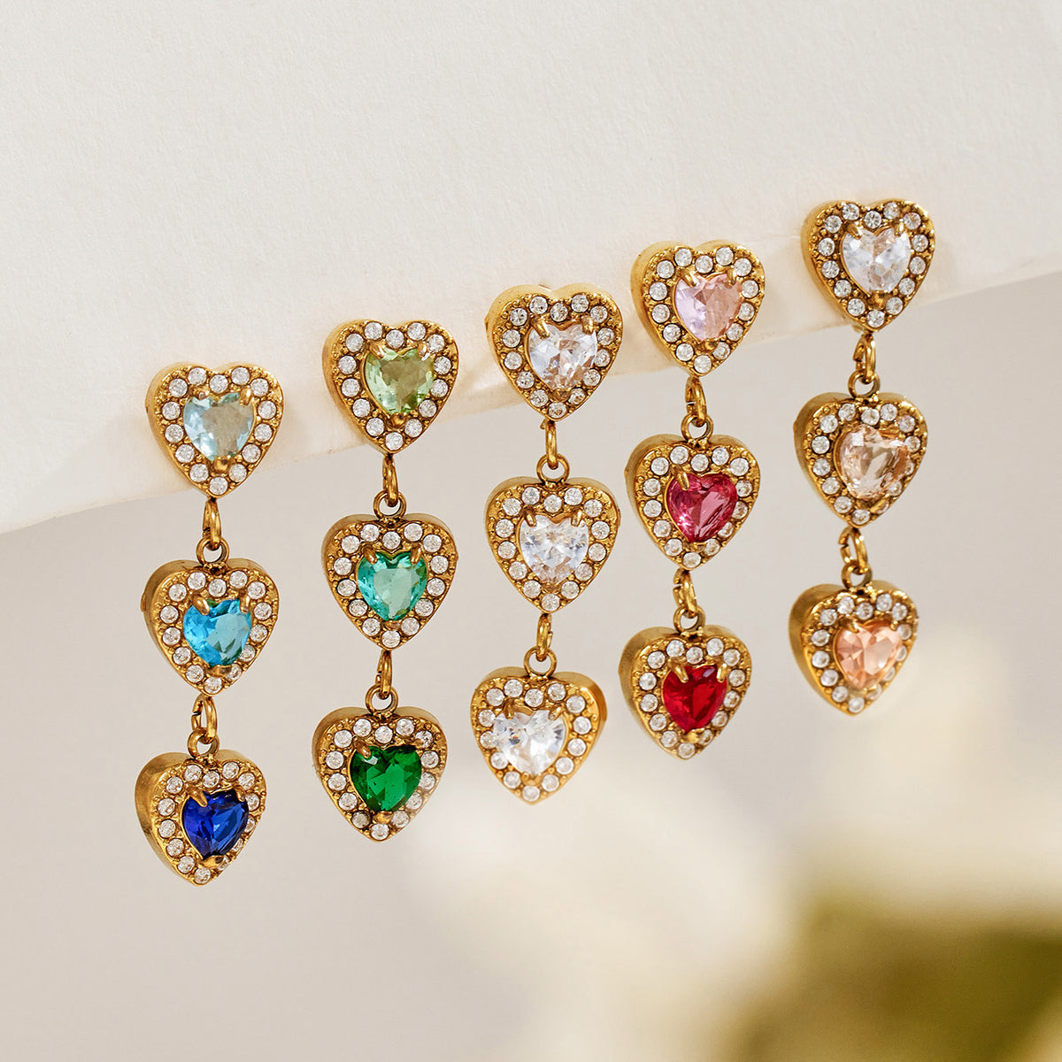 316L Stainless Steel 18K PVD Gold Heart Zircon Earrings made with 316L stainless steel and 18K PVD gold finish for wholesale jewelry buyers - image 14