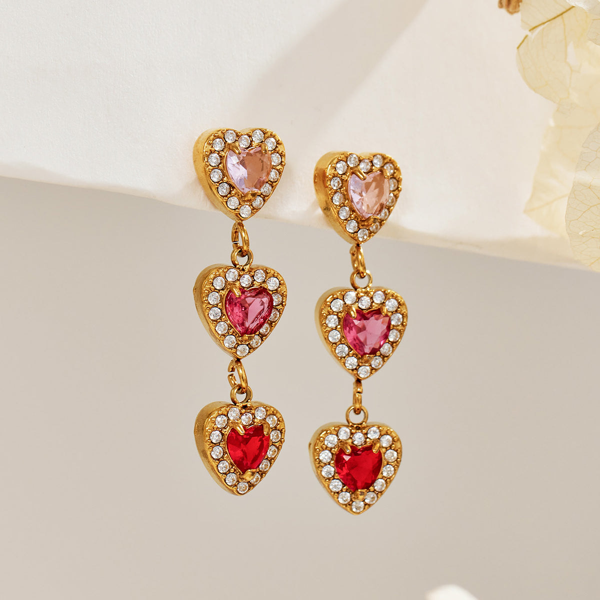316L Stainless Steel 18K PVD Gold Heart Zircon Earrings made with 316L stainless steel and 18K PVD gold finish for wholesale jewelry buyers - image 16