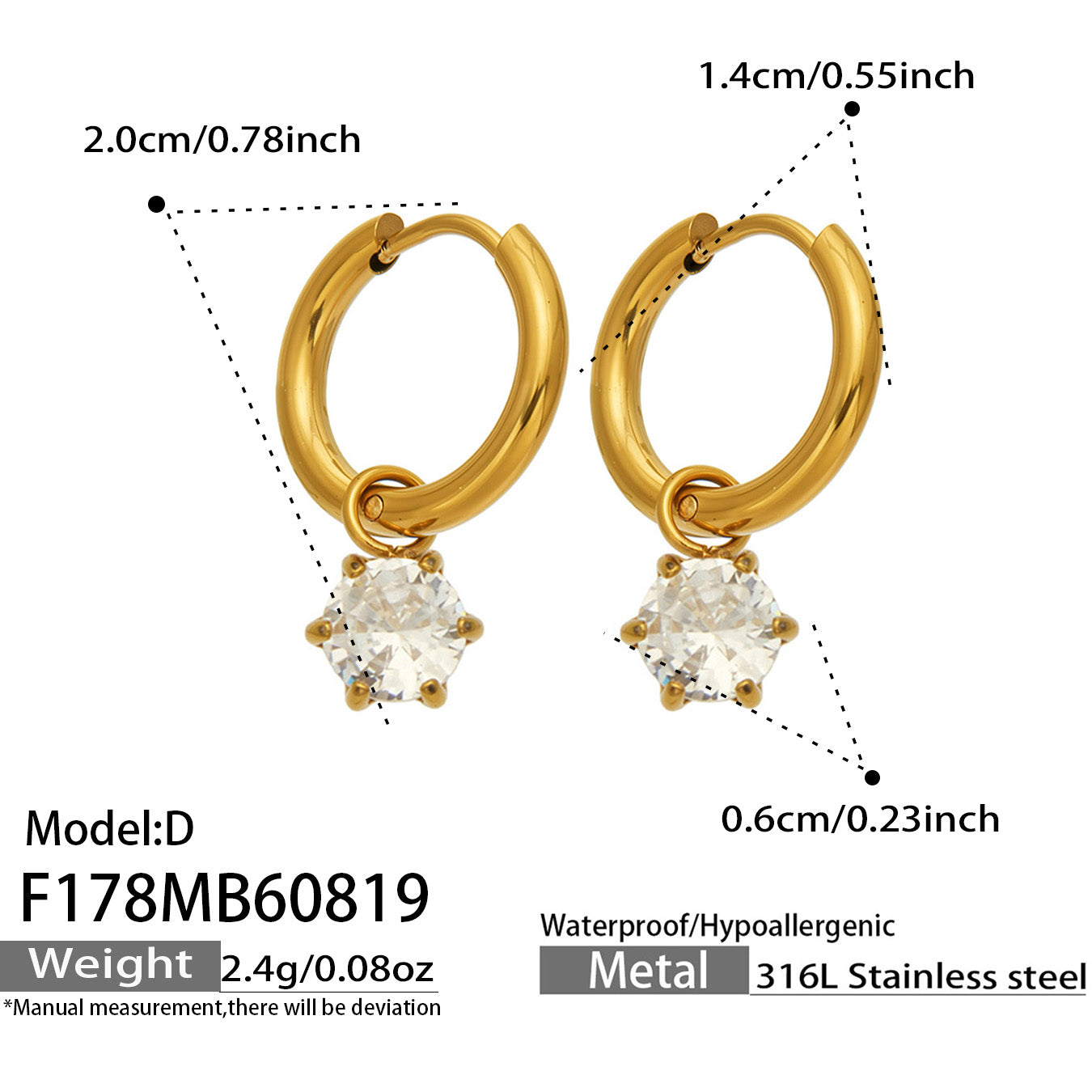 316L Stainless Steel 18K PVD Gold Heart Zircon Pendant Earrings made with 316L stainless steel and 18K PVD gold finish for wholesale jewelry buyers - image 18