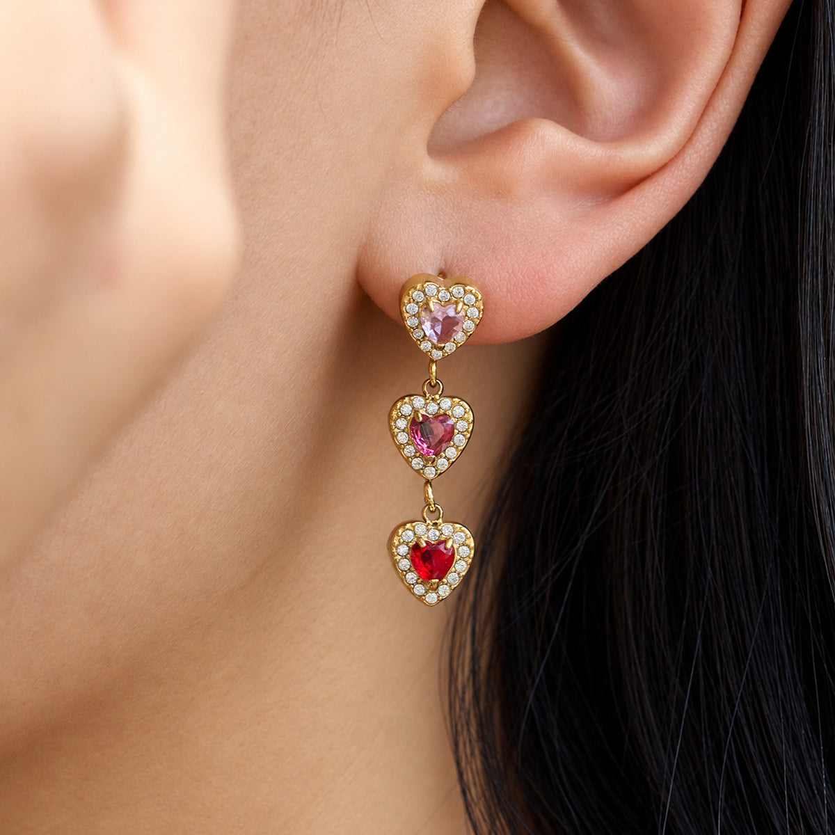 Beautiful red heart zircon earring