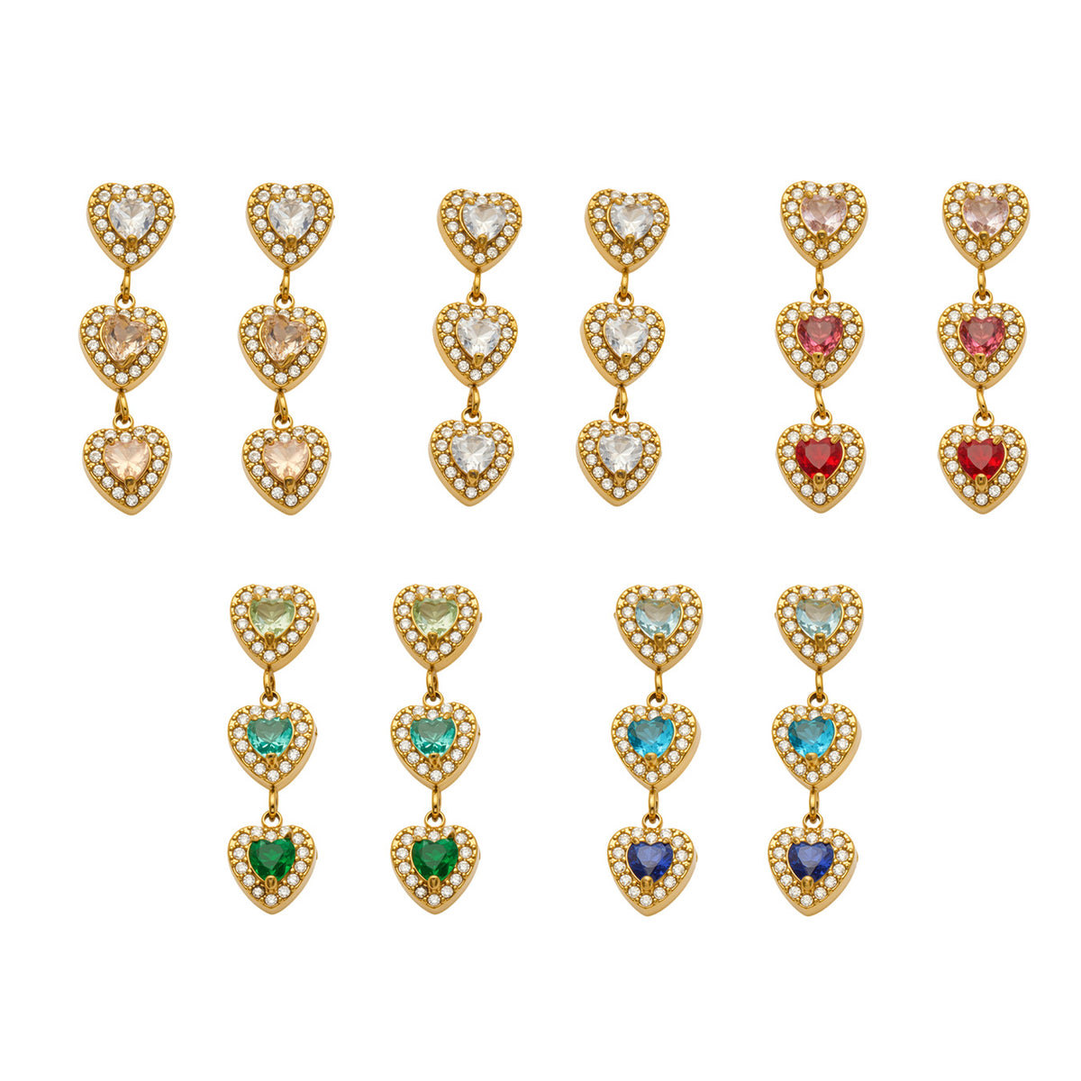 316L Stainless Steel 18K PVD Gold Heart Zircon Earrings made with 316L stainless steel and 18K PVD gold finish for wholesale jewelry buyers - image 6