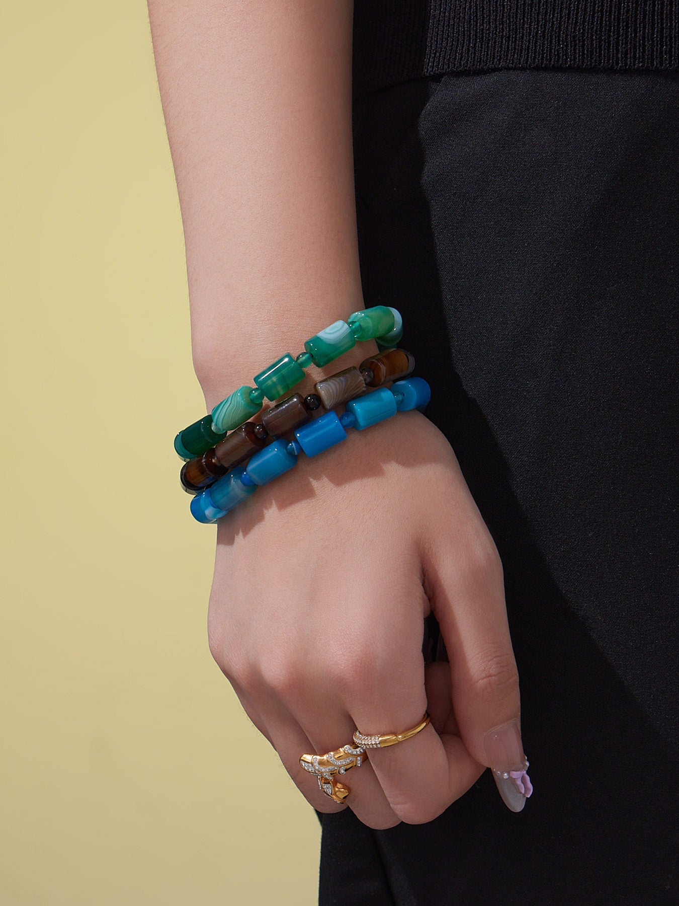 316L Stainless Steel High-End Gradient Natural Stone Multi-Color Stretch Bracelet - Image 1