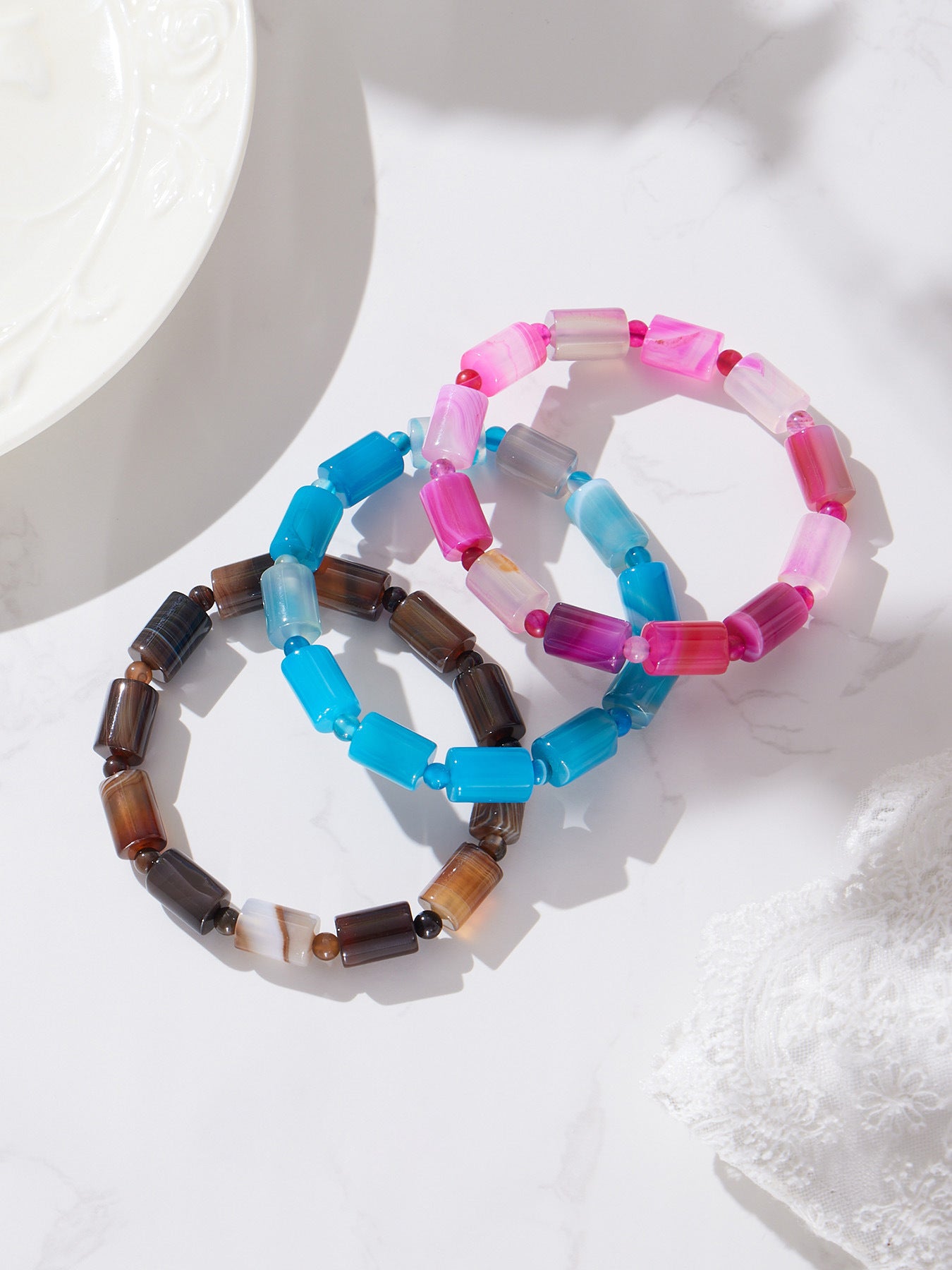 316L Stainless Steel High-End Gradient Natural Stone Multi-Color Stretch Bracelet - Image 11