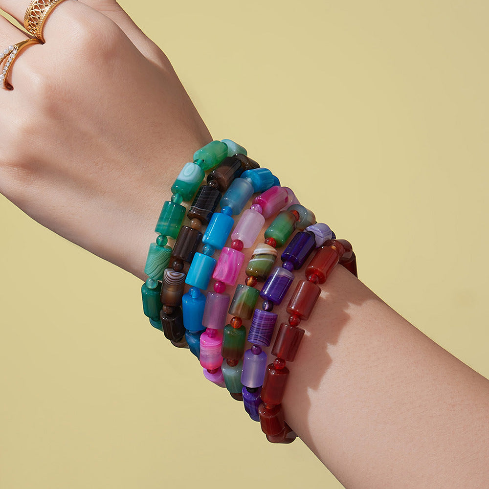 316L Stainless Steel High-End Gradient Natural Stone Multi-Color Stretch Bracelet - Image 13