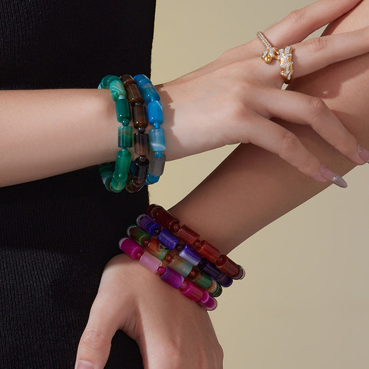 316L Stainless Steel High-End Gradient Natural Stone Multi-Color Stretch Bracelet - Image 2