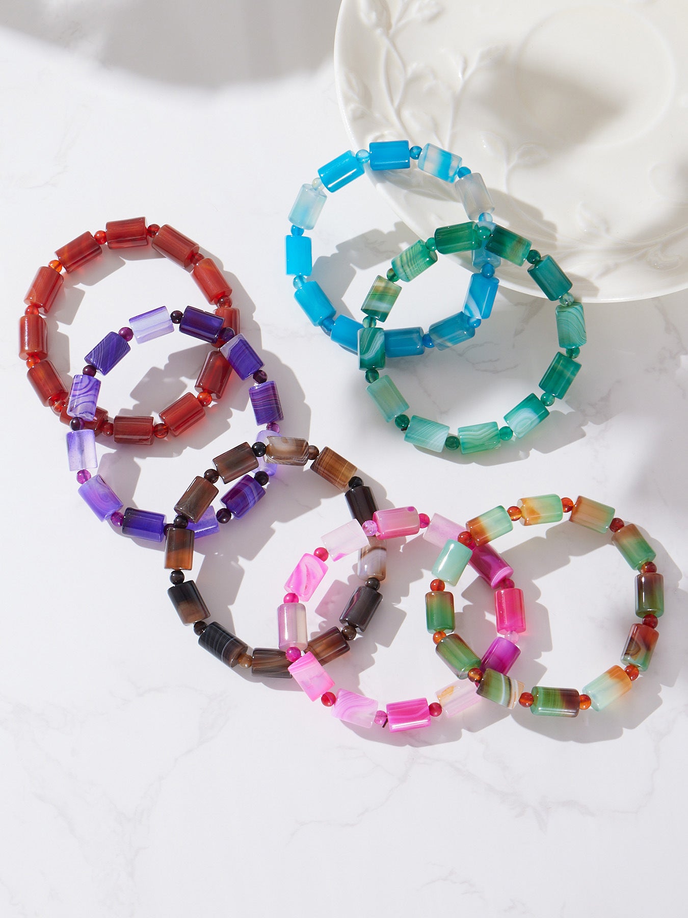 316L Stainless Steel High-End Gradient Natural Stone Multi-Color Stretch Bracelet - Image 5