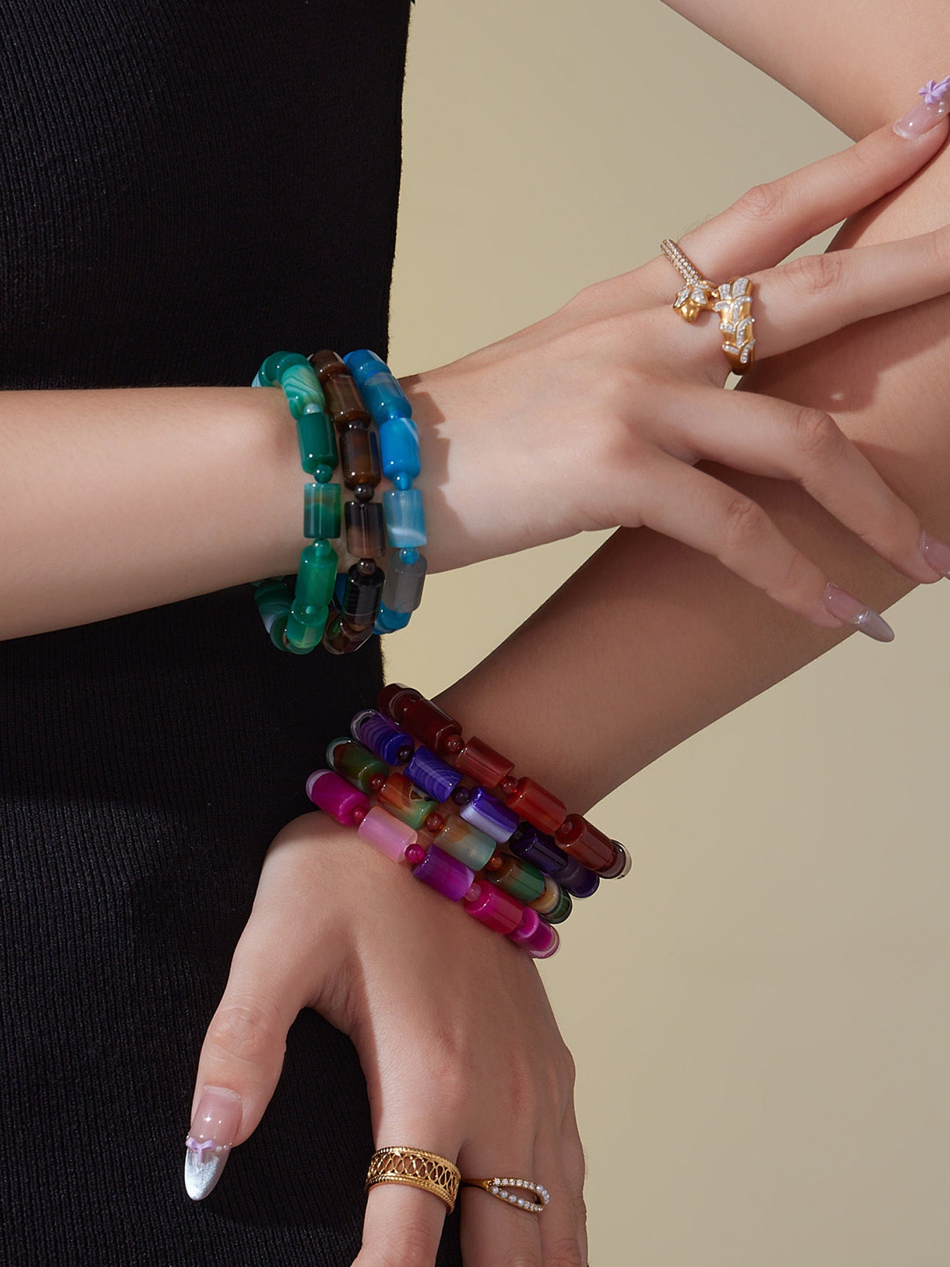 316L Stainless Steel High-End Gradient Natural Stone Multi-Color Stretch Bracelet - Image 8