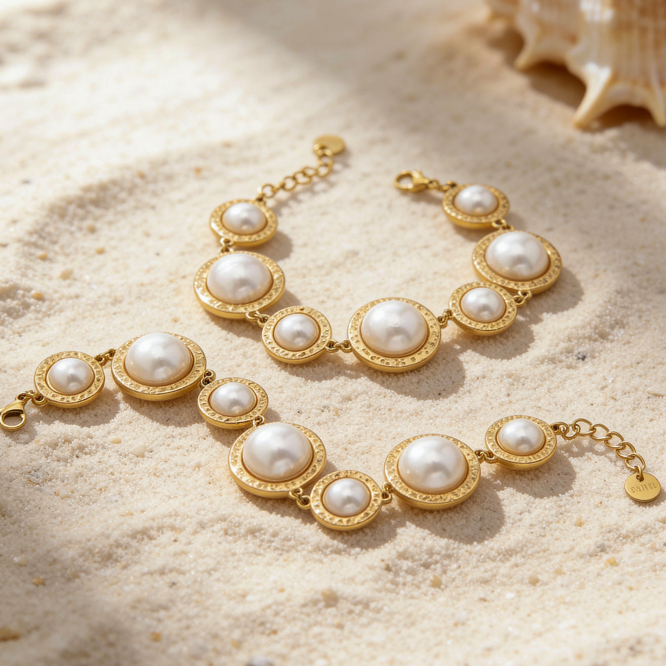 316L Stainless Steel High-Polish Large Resin Bead Bracelet and Open Ring Set, 18K Gold Plated - Image 4