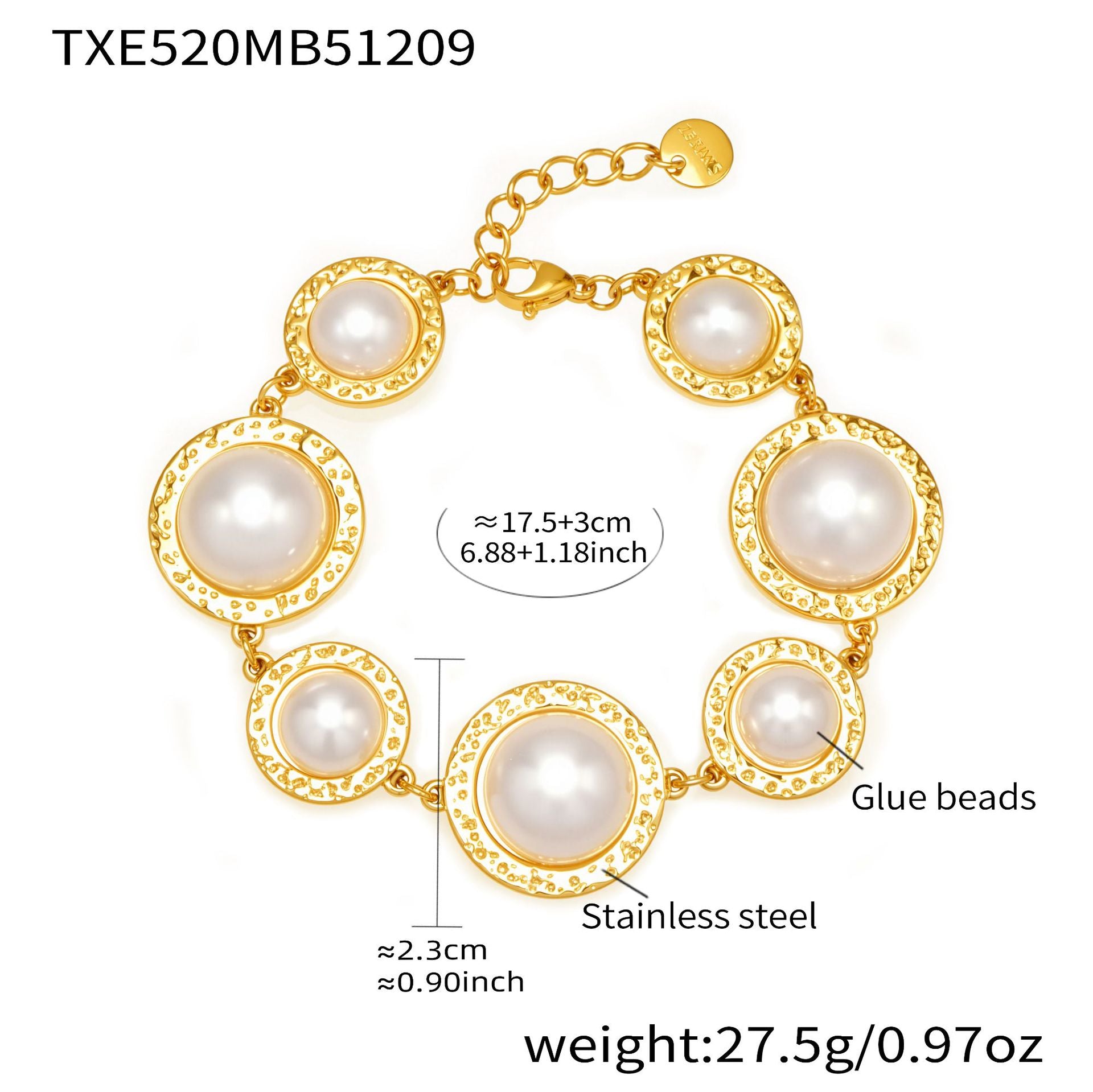 316L Stainless Steel High-Polish Large Resin Bead Bracelet and Open Ring Set, 18K Gold Plated - Image 5