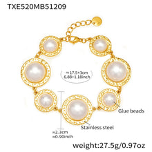 316L Stainless Steel High-Polish Large Resin Bead Bracelet and Open Ring Set, 18K Gold Plated - Image 5
