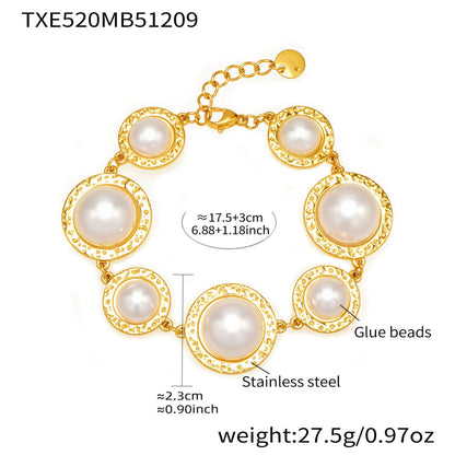 316L Stainless Steel High-Polish Large Resin Bead Bracelet and Open Ring Set, 18K Gold Plated - Image 5