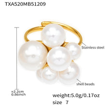 316L Stainless Steel High-Polish Large Resin Bead Bracelet and Open Ring Set, 18K Gold Plated - Image 6