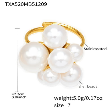 316L Stainless Steel High-Polish Large Resin Bead Bracelet and Open Ring Set, 18K Gold Plated - Image 6