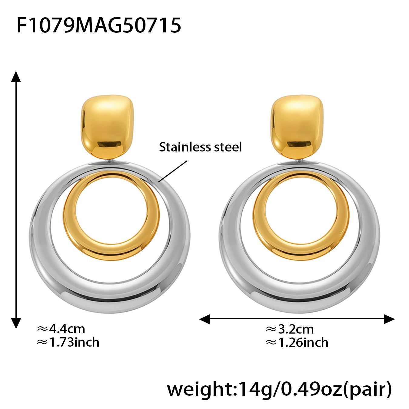 316L Stainless Steel High-Polish Two-Tone Geometric Circle Statement Earrings - Image 1