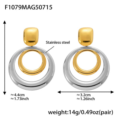 316L Stainless Steel High-Polish Two-Tone Geometric Circle Statement Earrings - Image 1