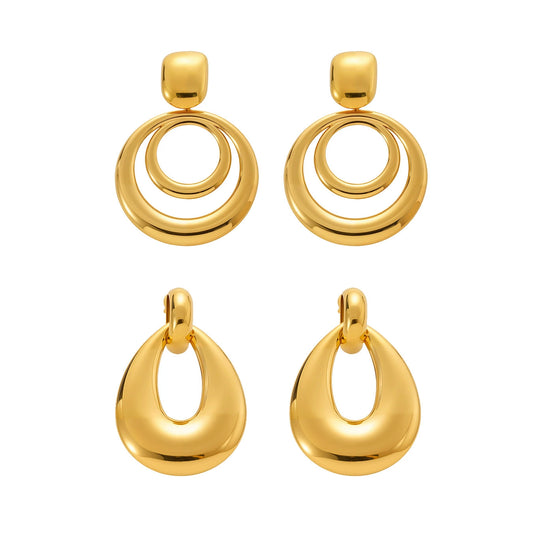 316L Stainless Steel High-Polish Two-Tone Geometric Circle Statement Earrings - Image 10