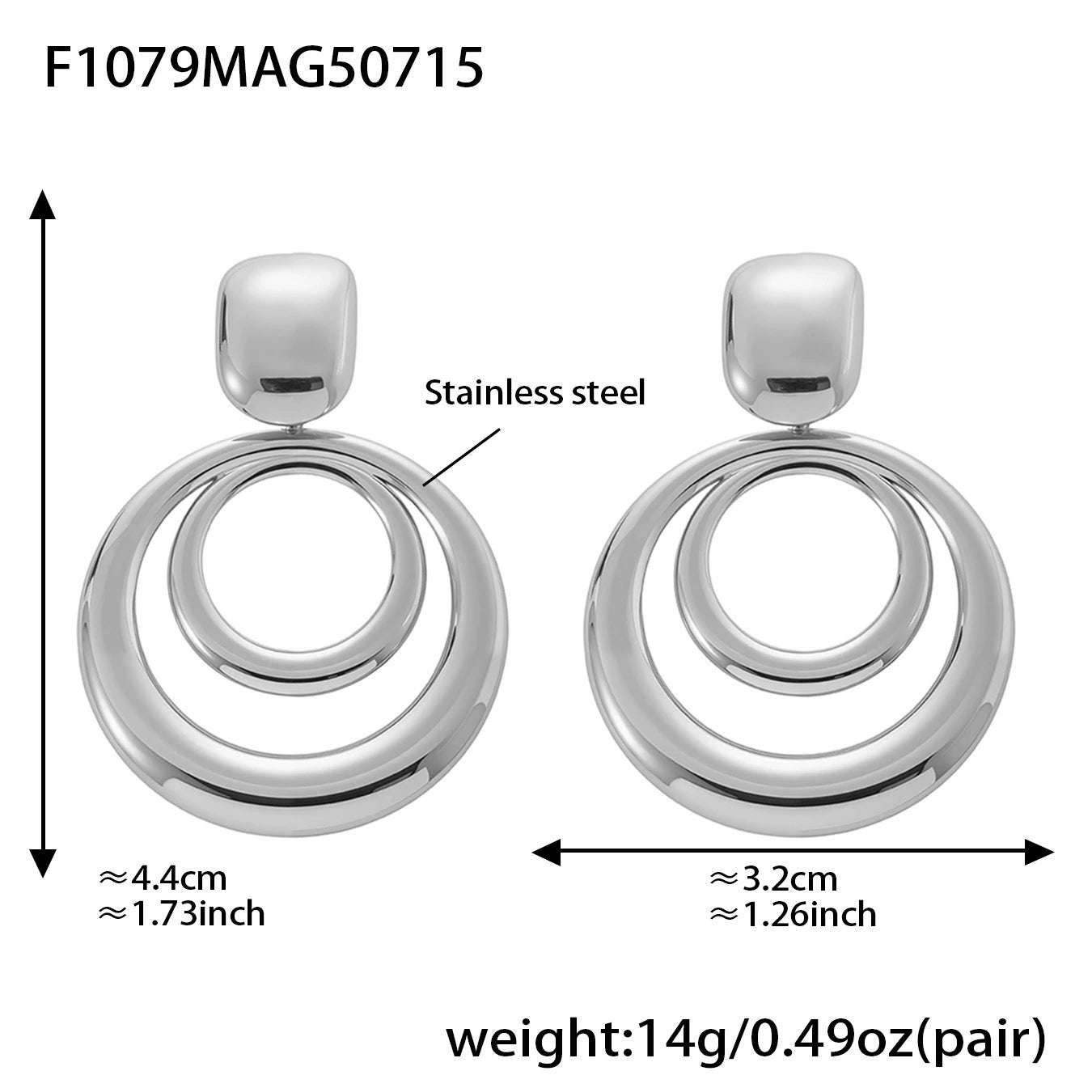 316L Stainless Steel High-Polish Two-Tone Geometric Circle Statement Earrings - Image 2