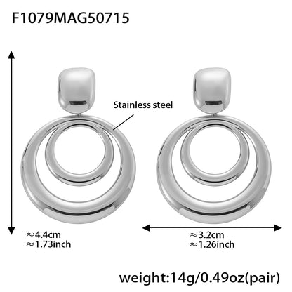 316L Stainless Steel High-Polish Two-Tone Geometric Circle Statement Earrings - Image 2