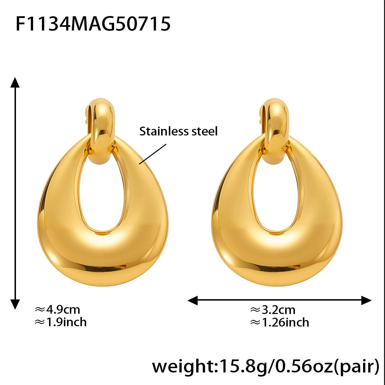 316L Stainless Steel High-Polish Two-Tone Geometric Circle Statement Earrings - Image 3