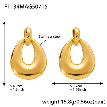 316L Stainless Steel High-Polish Two-Tone Geometric Circle Statement Earrings - Image 3
