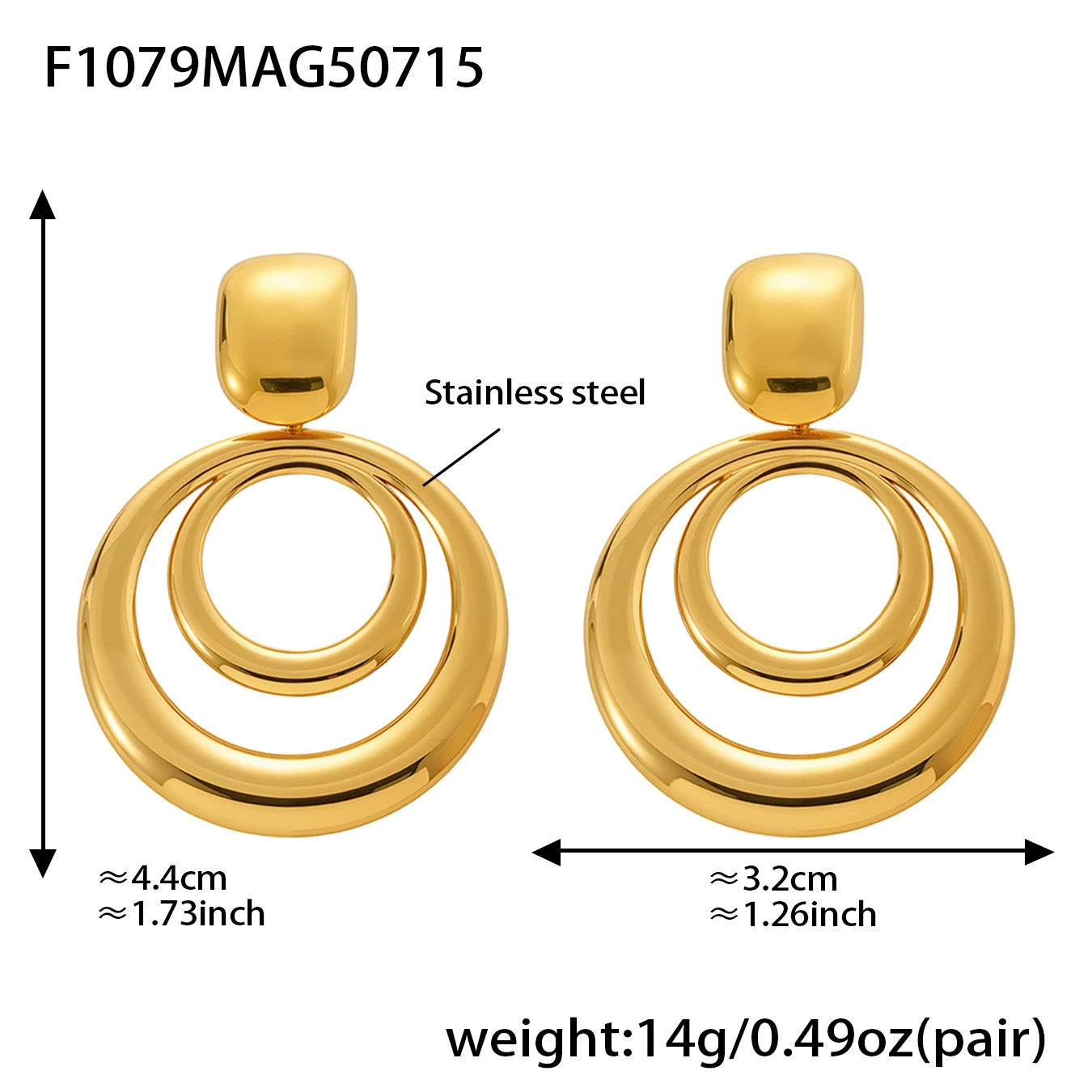 316L Stainless Steel High-Polish Two-Tone Geometric Circle Statement Earrings - Image 4