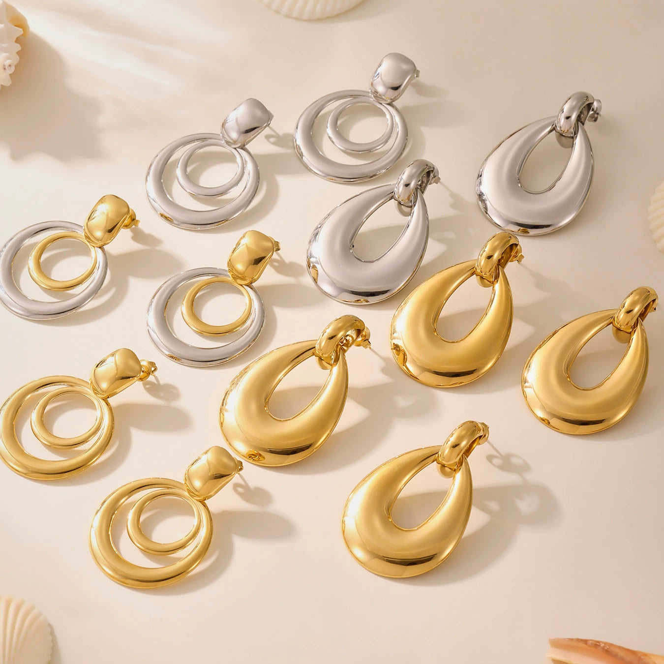 316L Stainless Steel High-Polish Two-Tone Geometric Circle Statement Earrings - Image 7