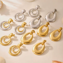 316L Stainless Steel High-Polish Two-Tone Geometric Circle Statement Earrings - Image 7