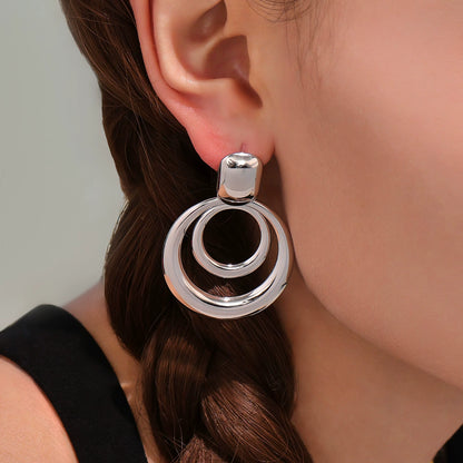 316L Stainless Steel High-Polish Two-Tone Geometric Circle Statement Earrings - Image 8