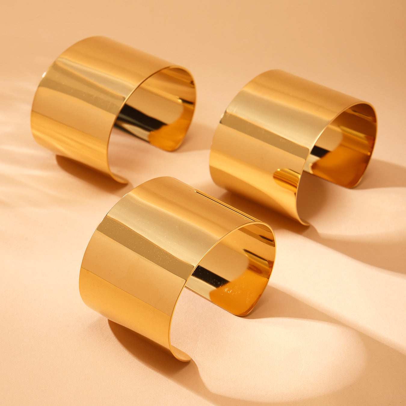 316L Stainless Steel High-Polish Wide Open Gold Bracelet - Image 1