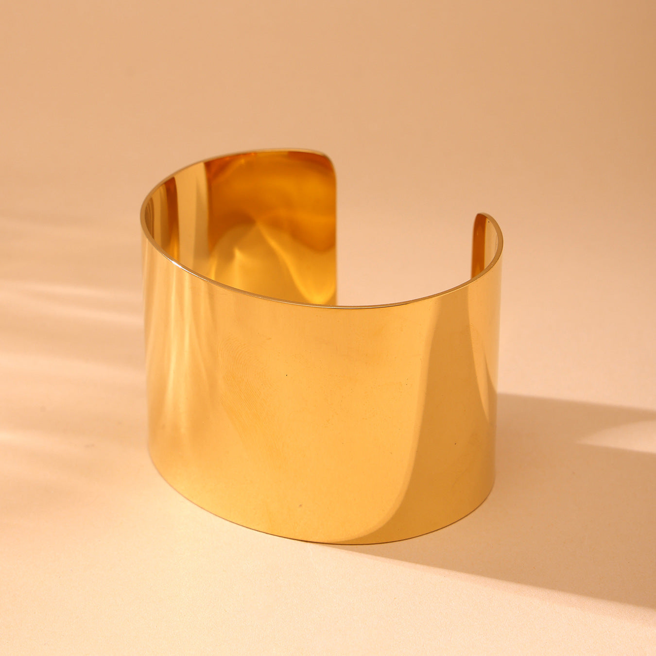 316L Stainless Steel High-Polish Wide Open Gold Bracelet - Image 3