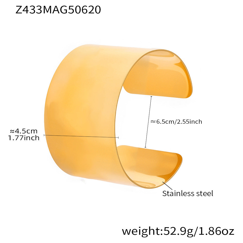 316L Stainless Steel High-Polish Wide Open Gold Bracelet - Image 4