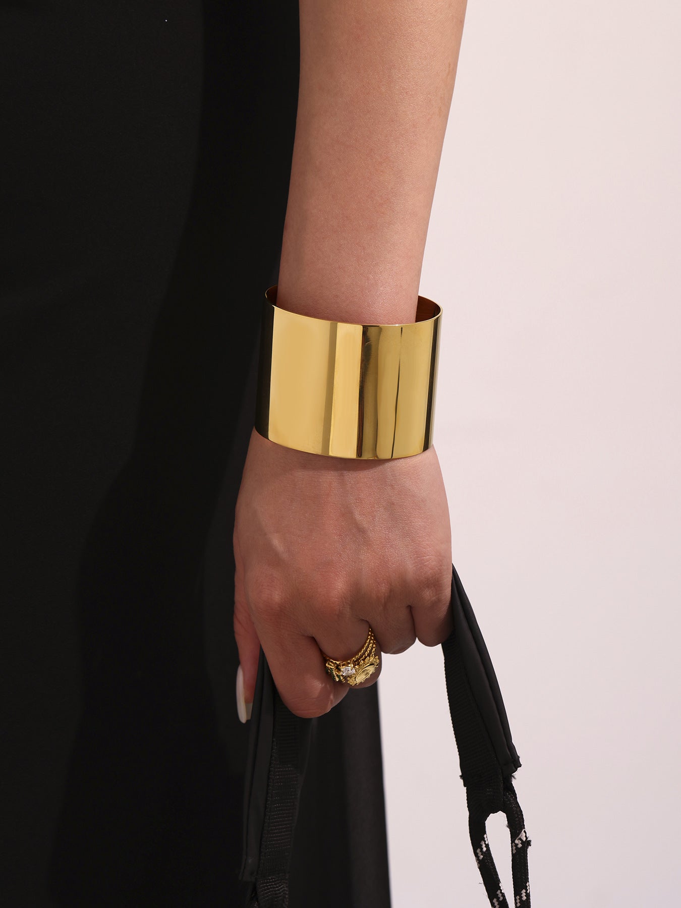 316L Stainless Steel High-Polish Wide Open Gold Bracelet - Image 5