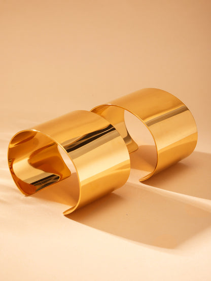 316L Stainless Steel High-Polish Wide Open Gold Bracelet - Image 6