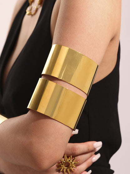 316L Stainless Steel High-Polish Wide Open Gold Bracelet - Image 7