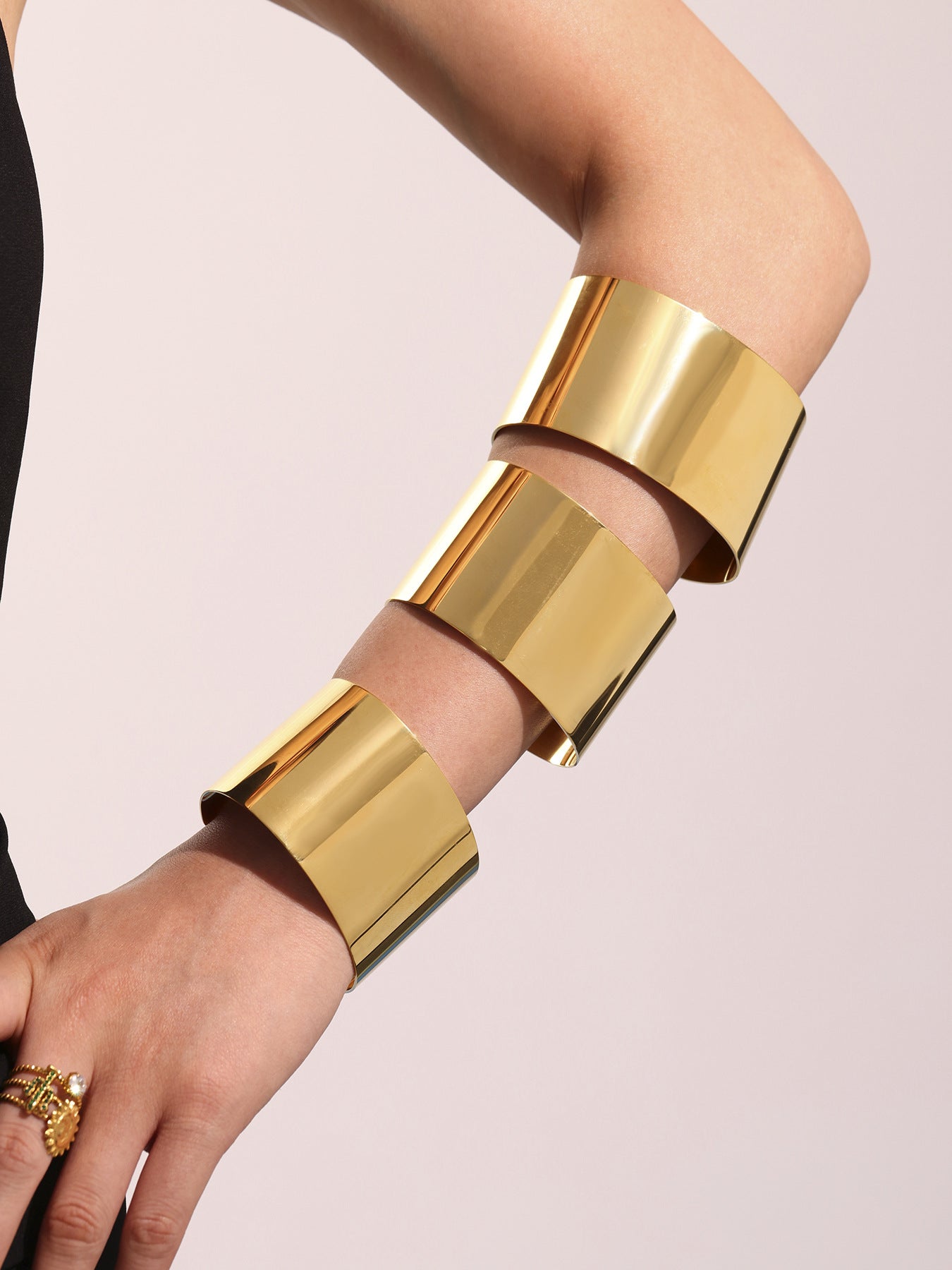 316L Stainless Steel High-Polish Wide Open Gold Bracelet - Image 8