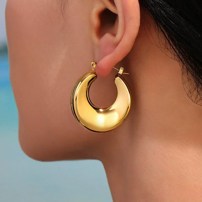 316L Stainless Steel High Polished 18K Gold Plated Hollow Geometric Circle Earrings - Image 4