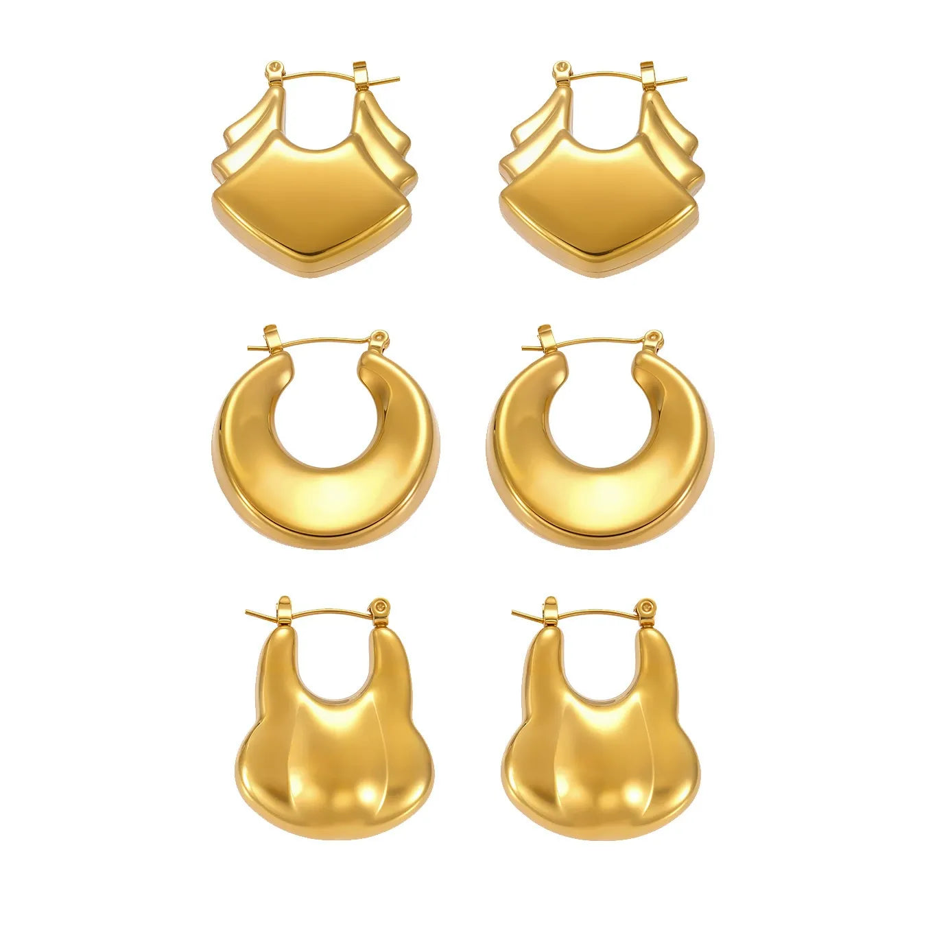 316L Stainless Steel High Polished 18K Gold Plated Hollow Geometric Circle Earrings - Image 5
