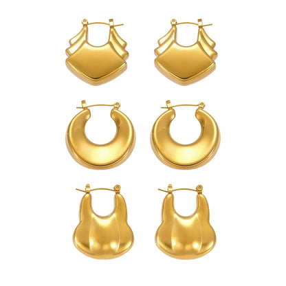 316L Stainless Steel High Polished 18K Gold Plated Hollow Geometric Circle Earrings - Image 5