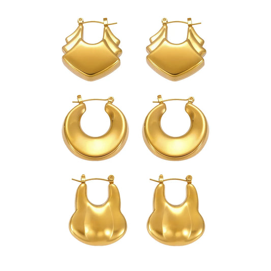 316L Stainless Steel High Polished 18K Gold Plated Hollow Geometric Circle Earrings - Image 5