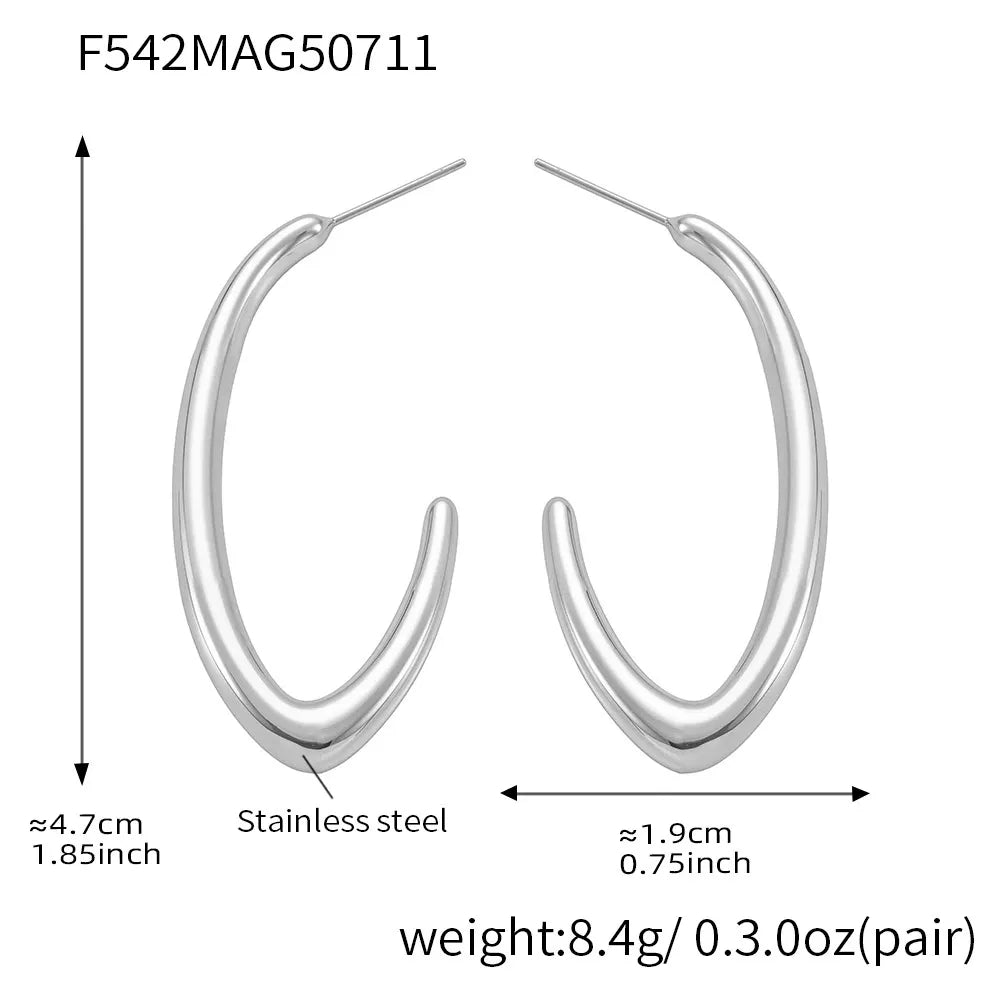 316L Stainless Steel High-Polished Minimalist Two-Tone C-Shape Hoop Earrings - Image 10