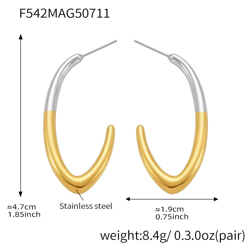 316L Stainless Steel High-Polished Minimalist Two-Tone C-Shape Hoop Earrings - Image 11